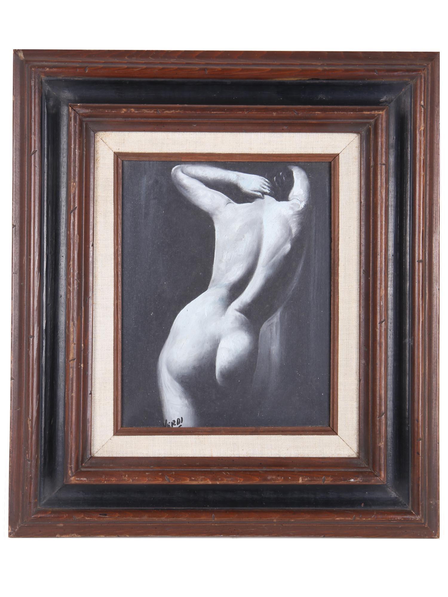 VINTAGE OIL PAINTING NUDE SIGNED BY ARTIST VERDI PIC-0